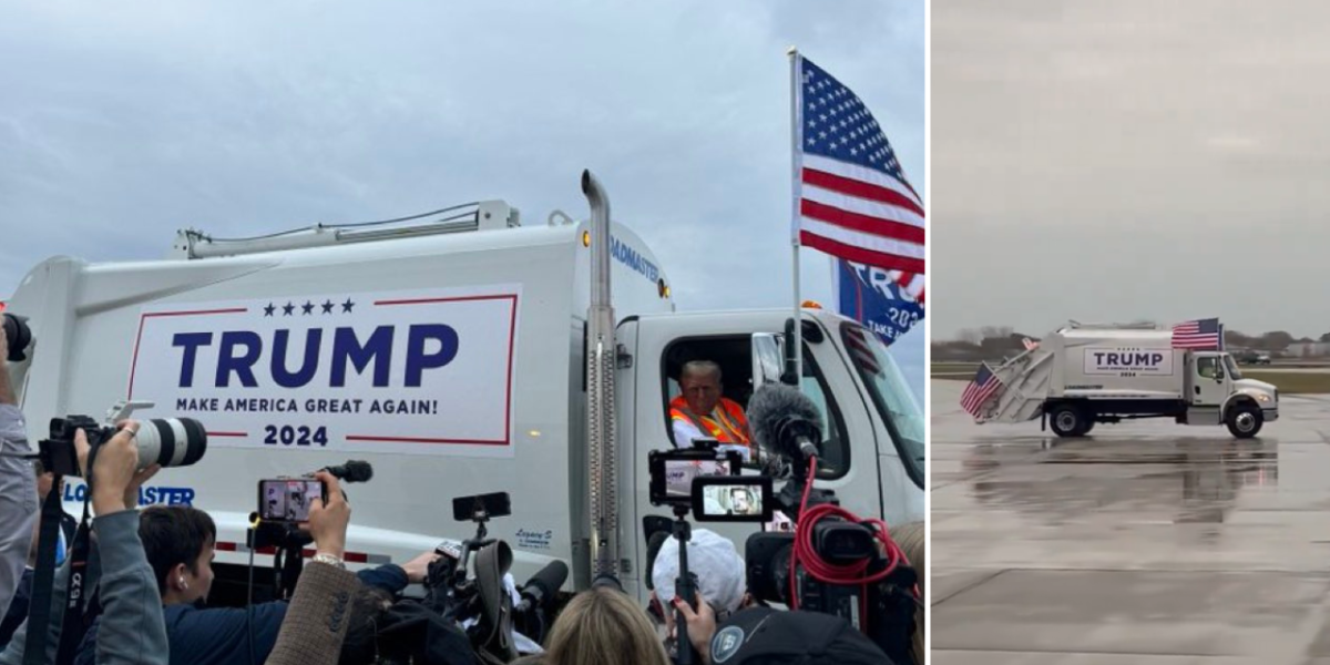 Trump Llega a un mitin en un camión de basura